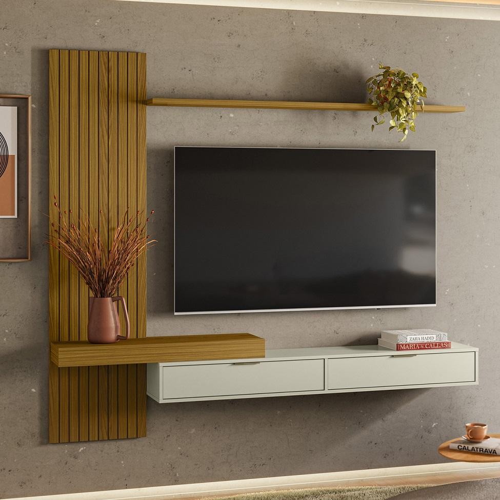 Painel para TV até 65 Polegadas Italy 2 PT Cedro e Off White em Oferta na Shopee