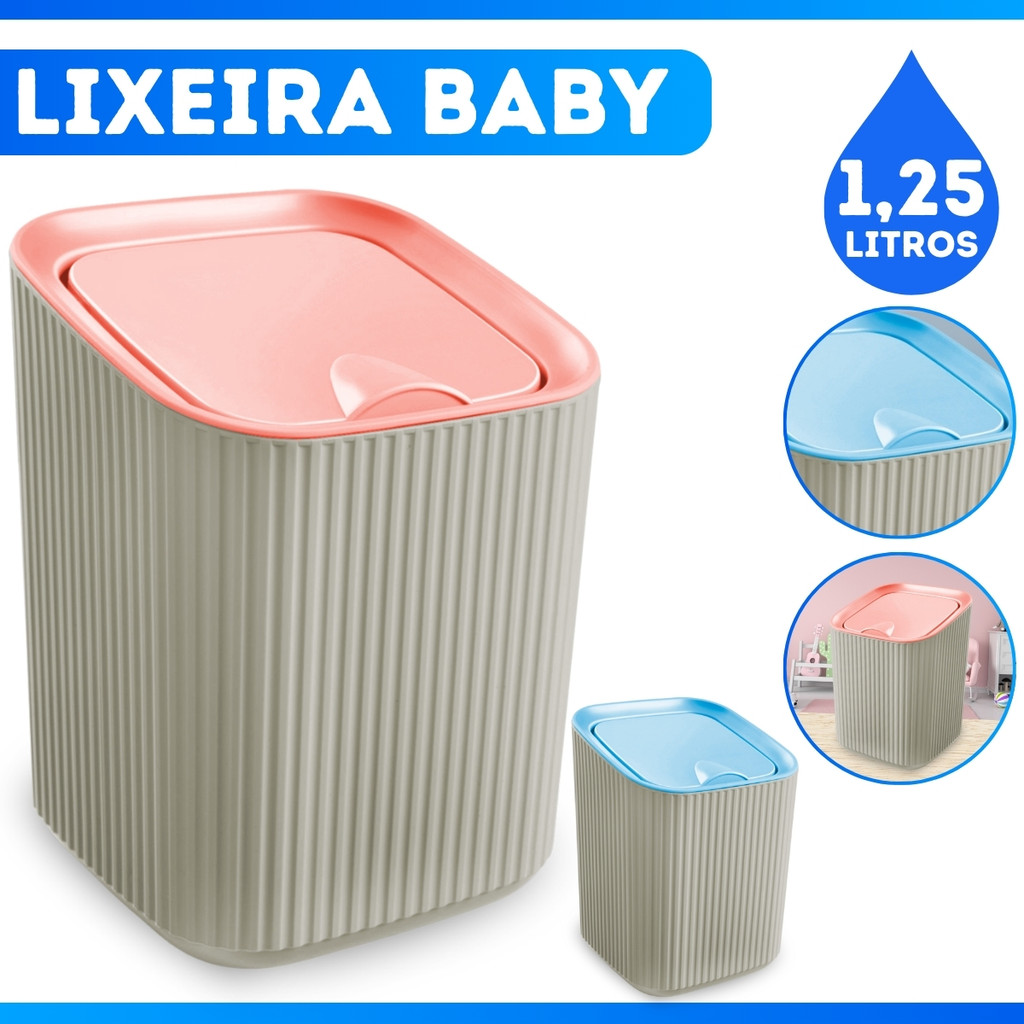 Lixeira 1,25 Litros Baby Quarto Bebê Plástica Azul ou Rosa - ATACADO em Oferta na Shopee