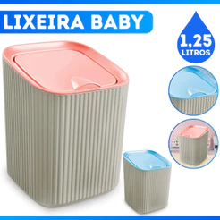 Lixeira 1,25 Litros Baby Quarto Bebê Plástica Azul ou Rosa - OFERTA