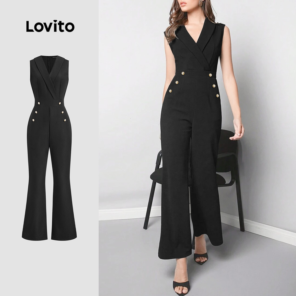 Lovito Macacão elegante com botões lisos para mulheres L123ED666 - Women Clothes