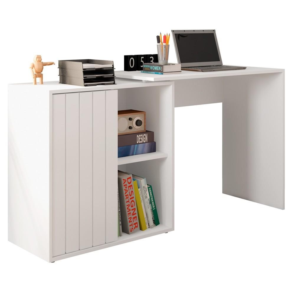 Mesa para Escritório Home Office 1 Porta Ripada Tech Branco Fosco - Caemmun em Oferta na Shopee