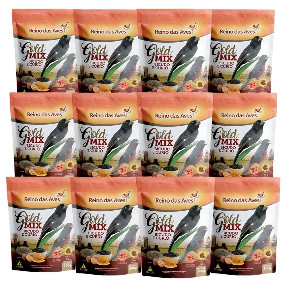 KIT 12 Ração para Curió e Bicudo Gold Mix Raçao Curio 500g