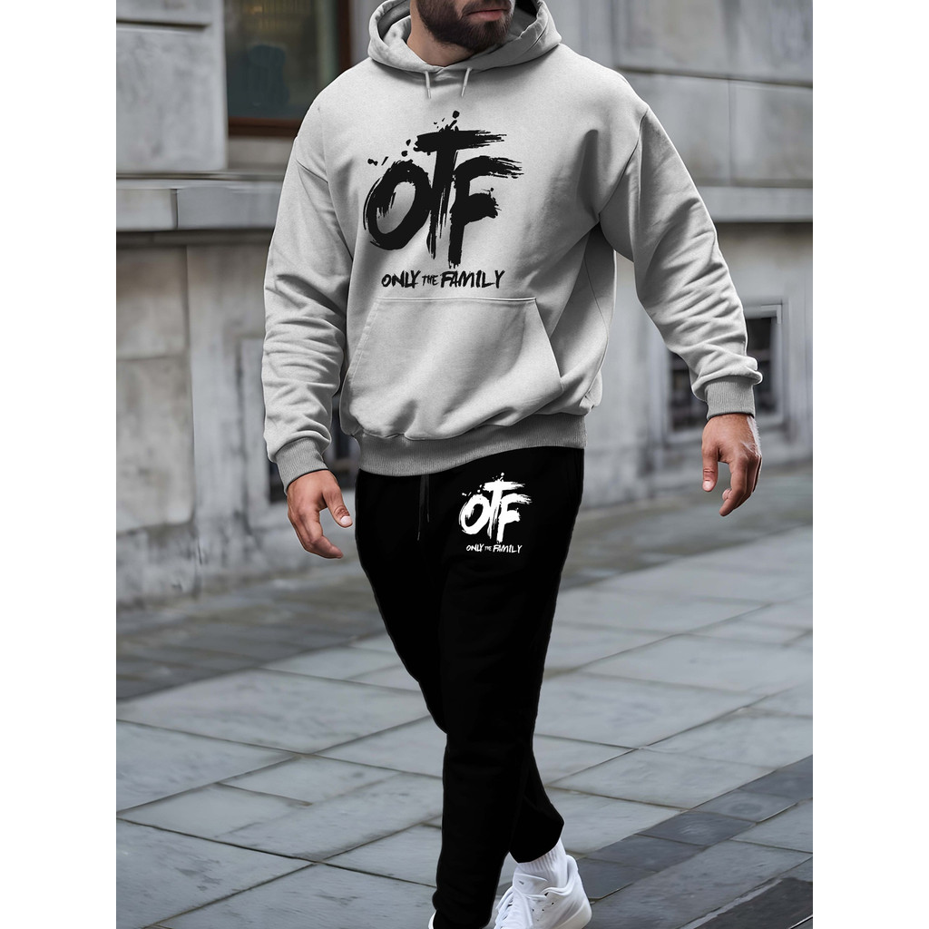 Conjunto de moletom com capuz e calça de moletom masculino - Roupa esportiva casual estilosa de outono/inverno
