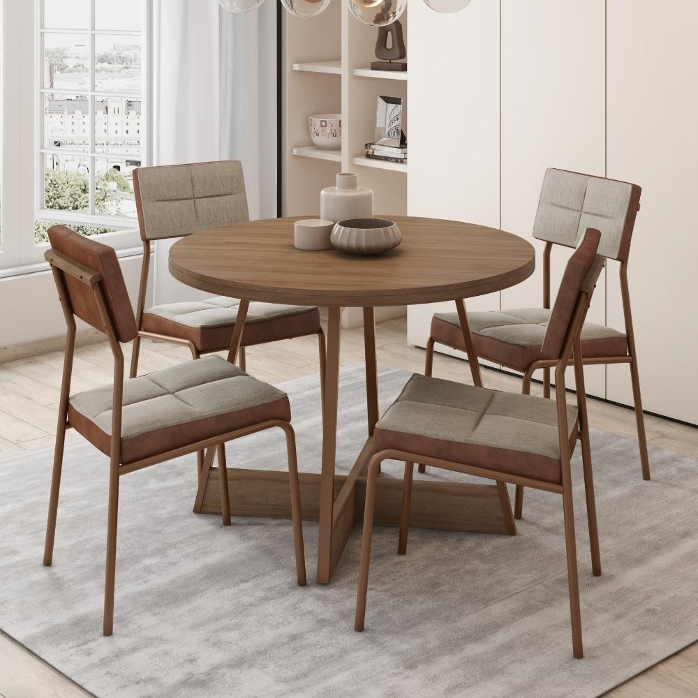 Conjunto Sala de Jantar Nairóbi 4 Cadeiras Carraro Areia/Rose/Nogal