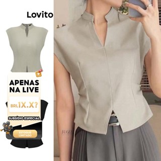 (LIVE STREAM SALE) Lovito Blusa Simples de Frente Dividida para Mulheres L80ED093(Multicolorido) em Oferta na Shopee