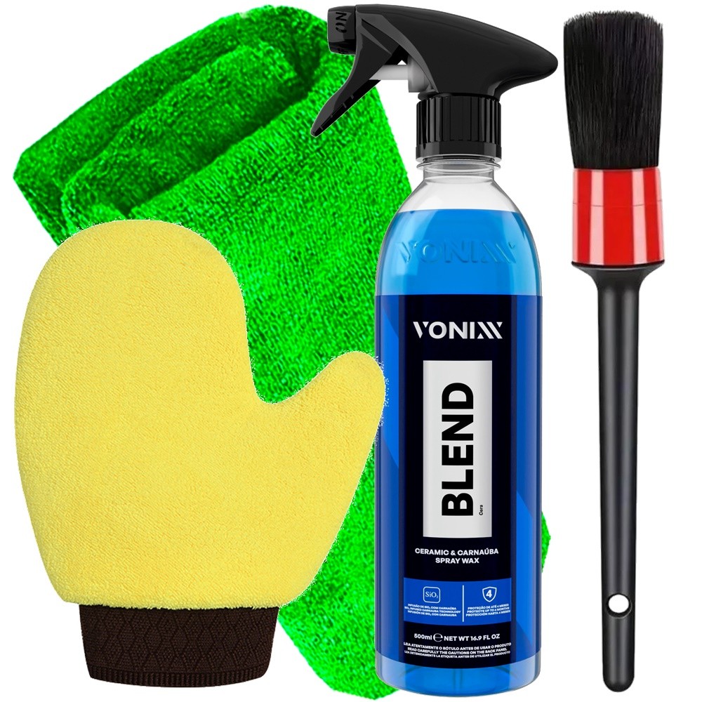 Kit Vonixx Proteção Automotiva Cera Carnaúba Spray Blend Luva Pata De Urso Toalha Microfibra Pincel Detalhamento Karbox