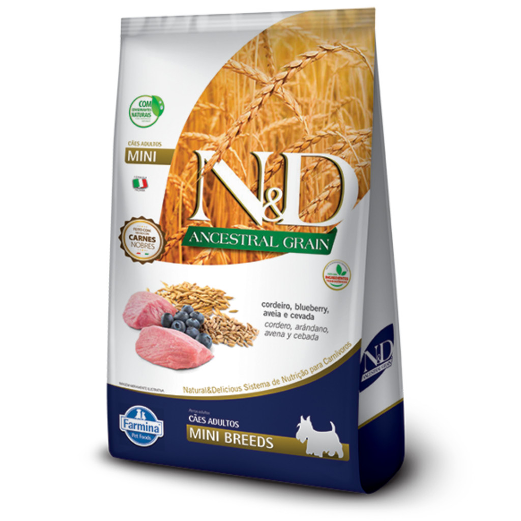 Ração N&D Ancestral Grain para cachorros adultos mini breeds cordeiro e blueberry 800gr em Oferta na Shopee