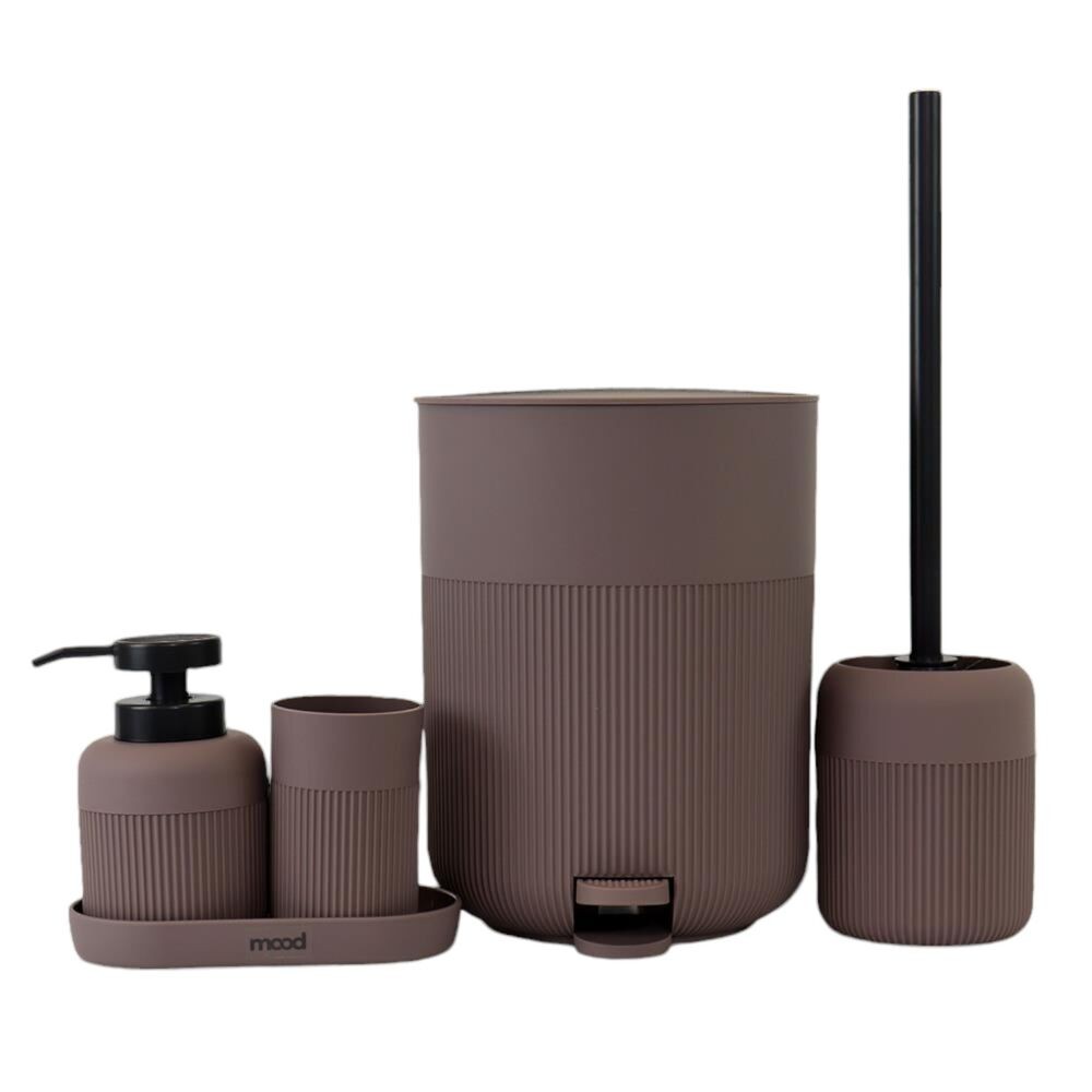 Kit para Banheiro 5 Peças Café - Lixeira, Escova Sanitária, Porta Escova, Bandeja e Dispenser - Mood