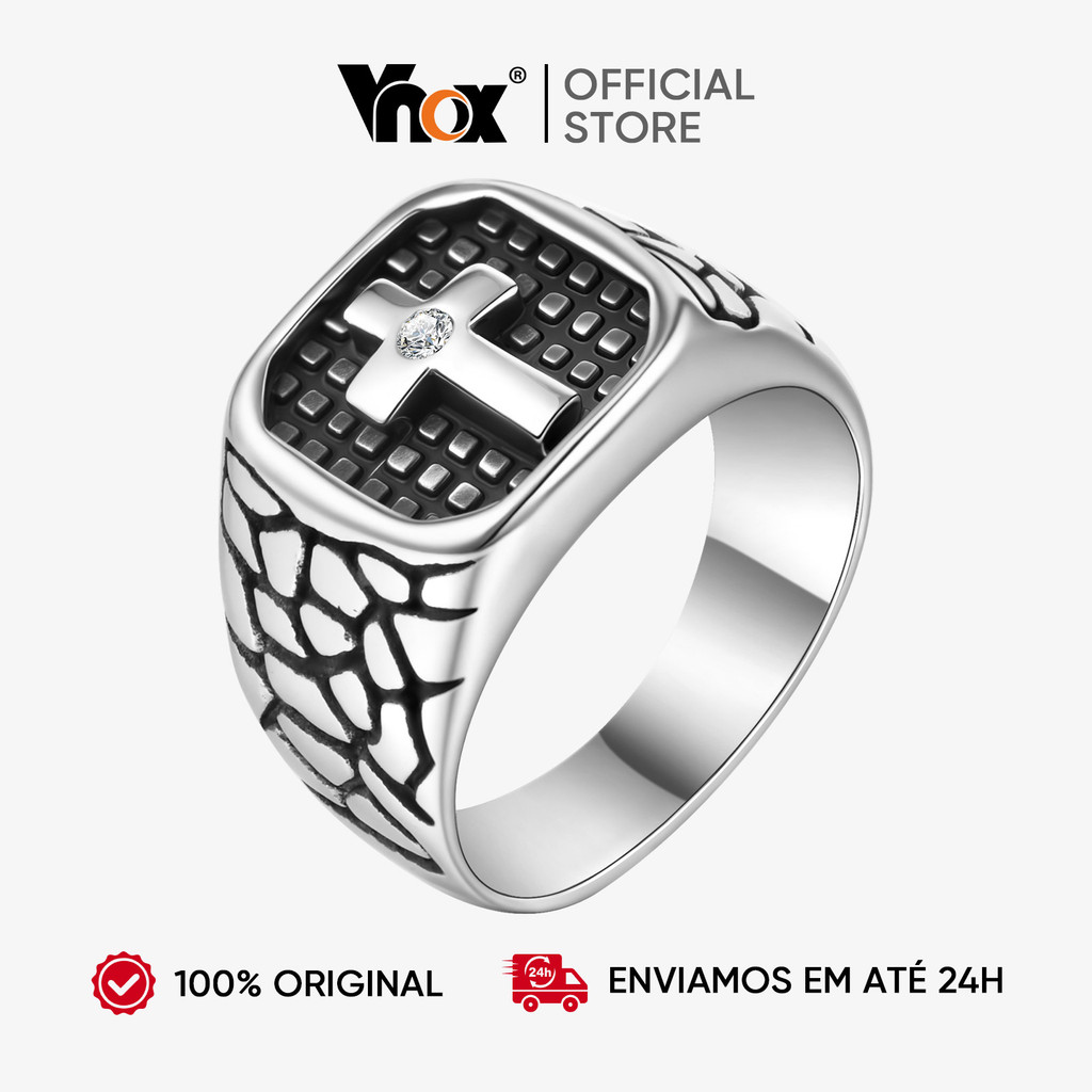 Vnox Punk Preto Ouro Cor Cruz Anel Masculino Titânio Aço Crack Guerreiro Jóias Masculinas Viking Vintage Estética CZ Ané em Oferta na Shopee