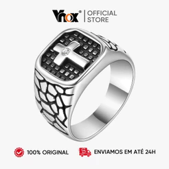 Vnox Punk Preto Ouro Cor Cruz Anel Masculino Titânio Aço Crack Guerreiro Jóias Masculinas Viking Vintage Estética CZ Ané