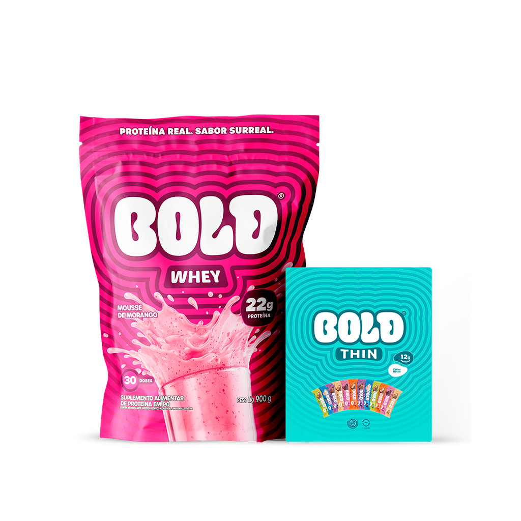 KIT BOLD Whey Mousse de Morango 450g + Thin Caixa Mista (12 Unid.) - Sports & Outdoors