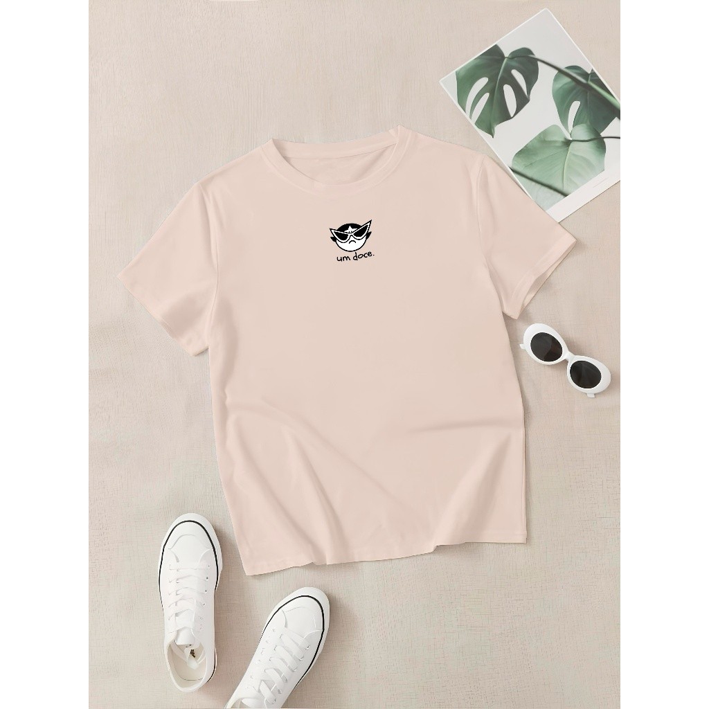 Camiseta Streetwear T-shirt Feminina Gola Redonda  100%  casual com Docinho superpoderosa 100% Algodão Envio Imediato