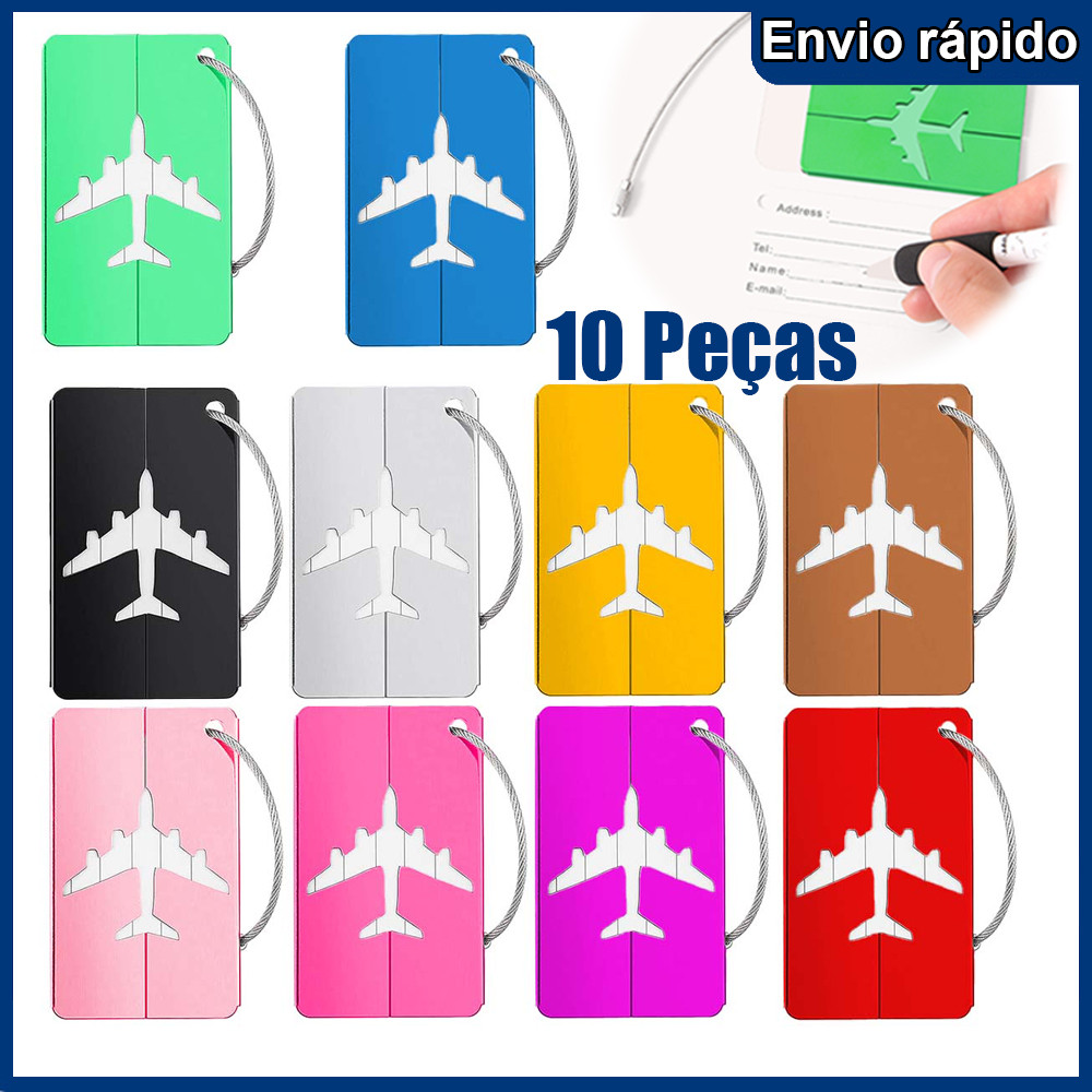 Kit de etiqueta de bagagem de alumínio, nome de bagagem, etiqueta de endereço, acessórios de viagem
