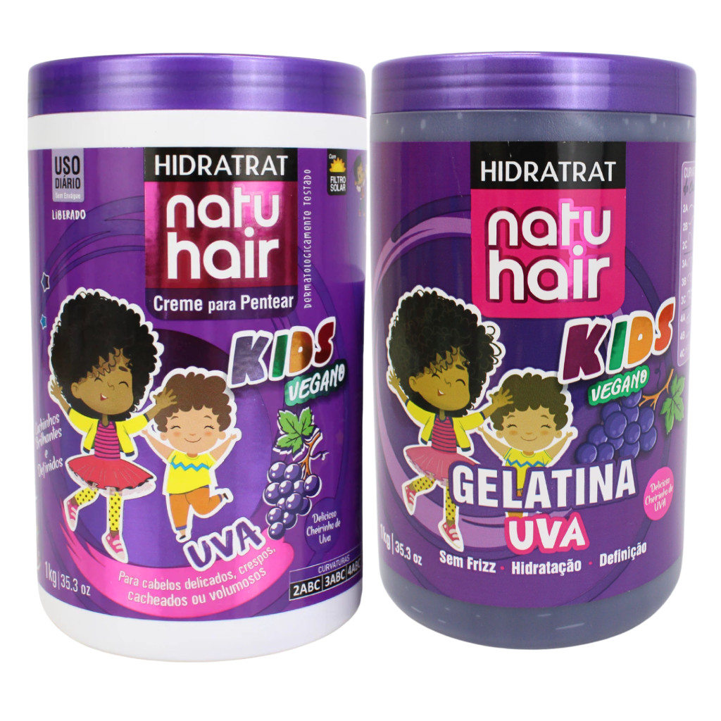 Kit Creme para Pentear Uva + Gelatina de Uva Kids Vegano Natuhair 1 KG em Oferta na Shopee