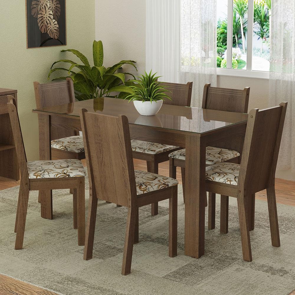 Conjunto Sala de Jantar Mesa Tampo de Vidro 6 Cadeiras Isla Madesa em Oferta na Shopee