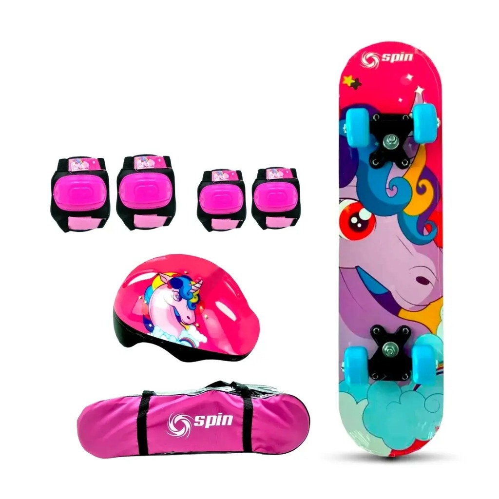 Skate Kids + Kit De Proteção Unicornio
