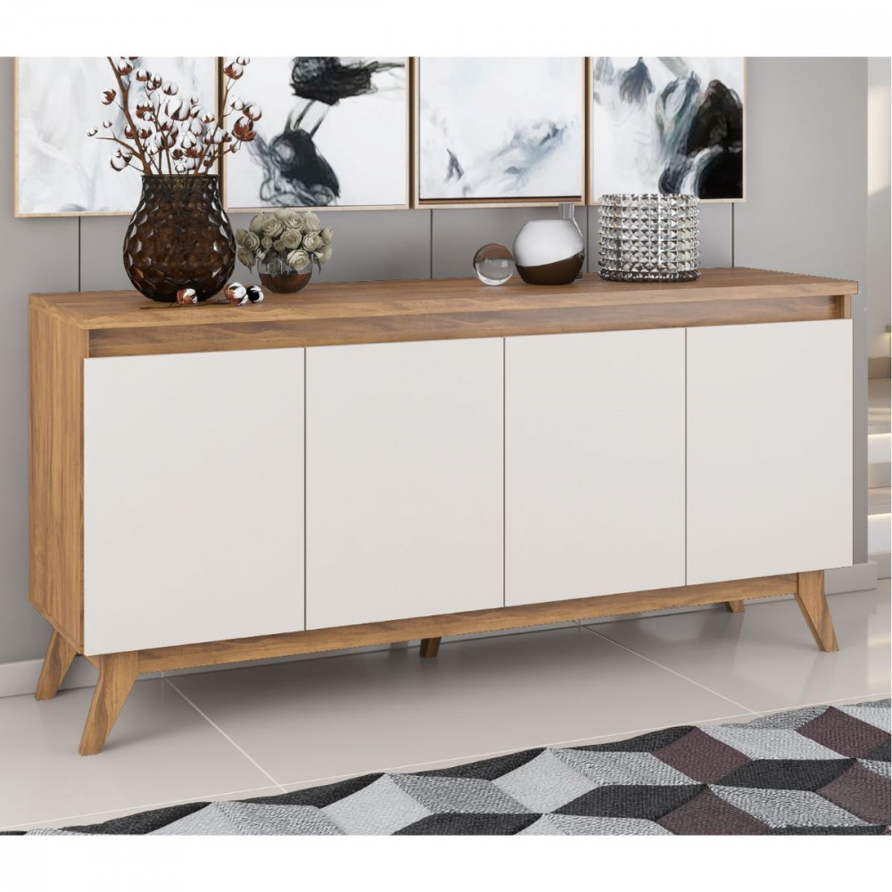 Aparador Buffet Filipe 4 Portas Imbuia Off White Viero em Oferta na Shopee