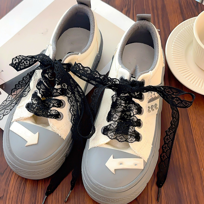 5 Pares De Cadarços Ocos De Renda-Tênis De Lona Acessórios DIY-Cordão Elástico-Elegante , Coreano , Doce-Preto Branco De