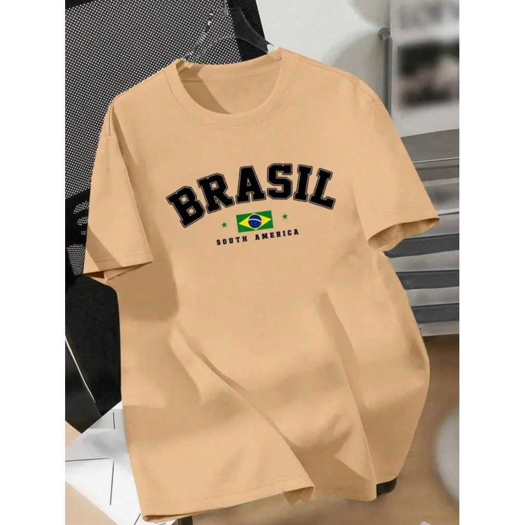 Camiseta Masculina Feminina Brasil Algodão Estampa Casual Conforto Versátil Moda Verão Unissex