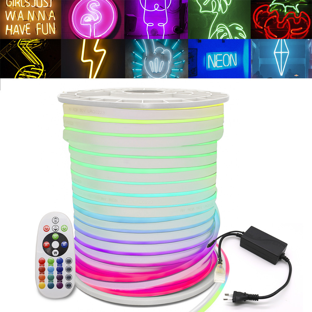 Fita Neon Led Flexível 5m ou 10m  + Fonte E Controle Rgb 110v/220v
