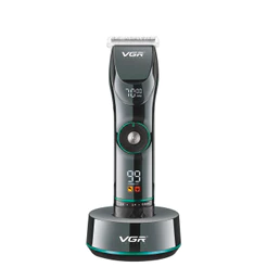 Cortador de Cabelo Profissional VGR OI VIDA OIV-256 Base de Carregamento Kit 6 Pentes Azul Sem fio