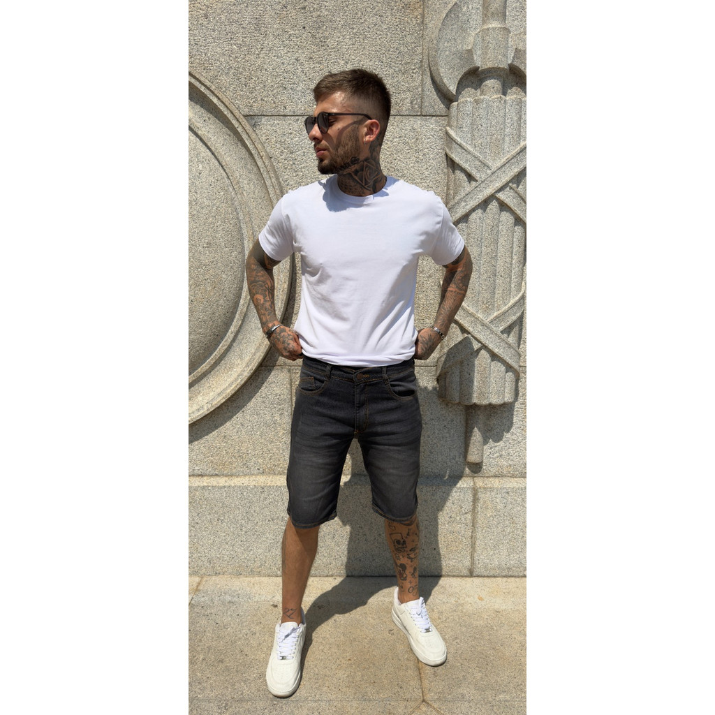 Bermuda Jeans Cinza Masculina C/ Elastano Elegante 961281