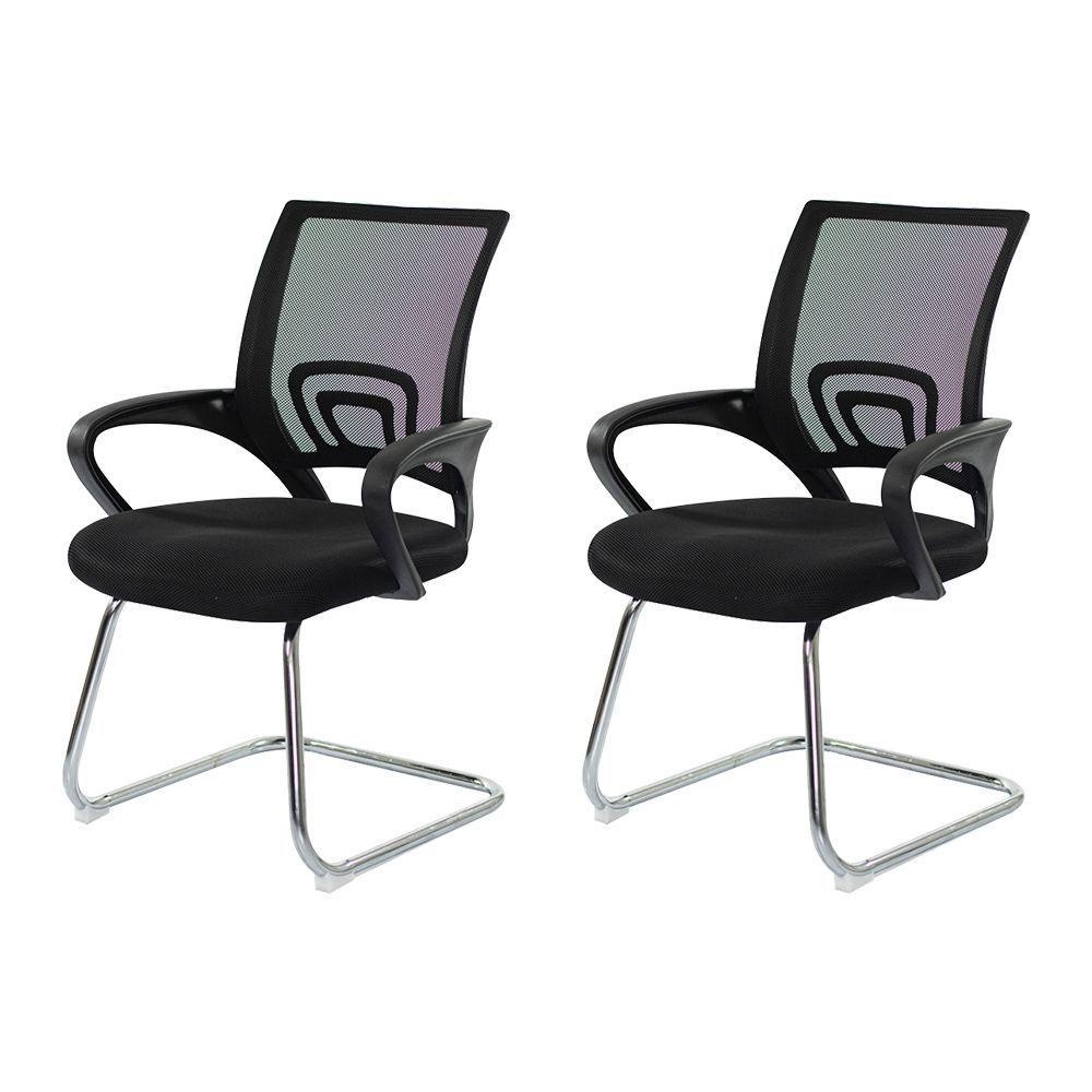 Kit 2 Cadeiras Escritório Basic Diretor Fixa Tela Mesh Preta Base Cromada em Oferta na Shopee