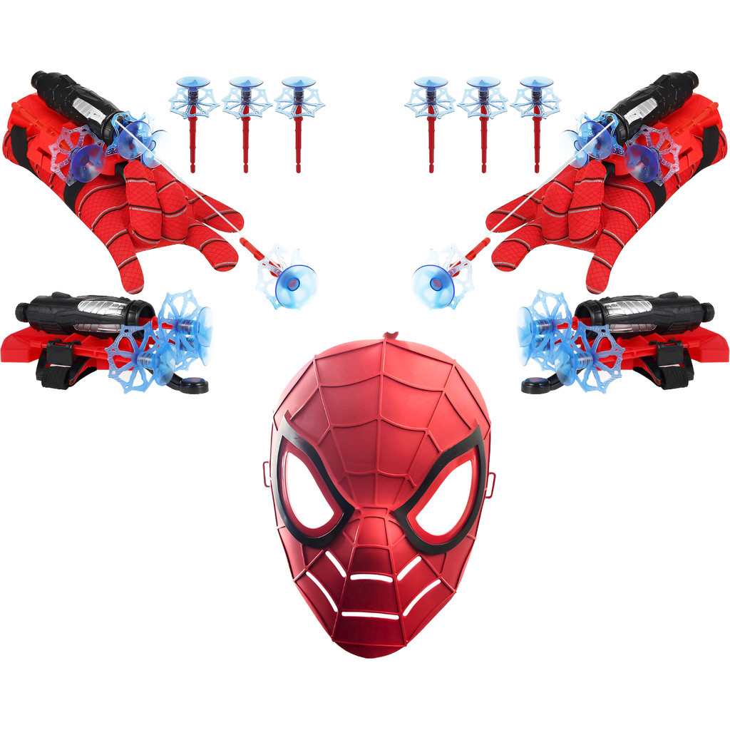 Kit Luva Lança Teia Máscara + 1x Luvas Lança Dardos Herói Homem Aranha - Brinquedos de Menino