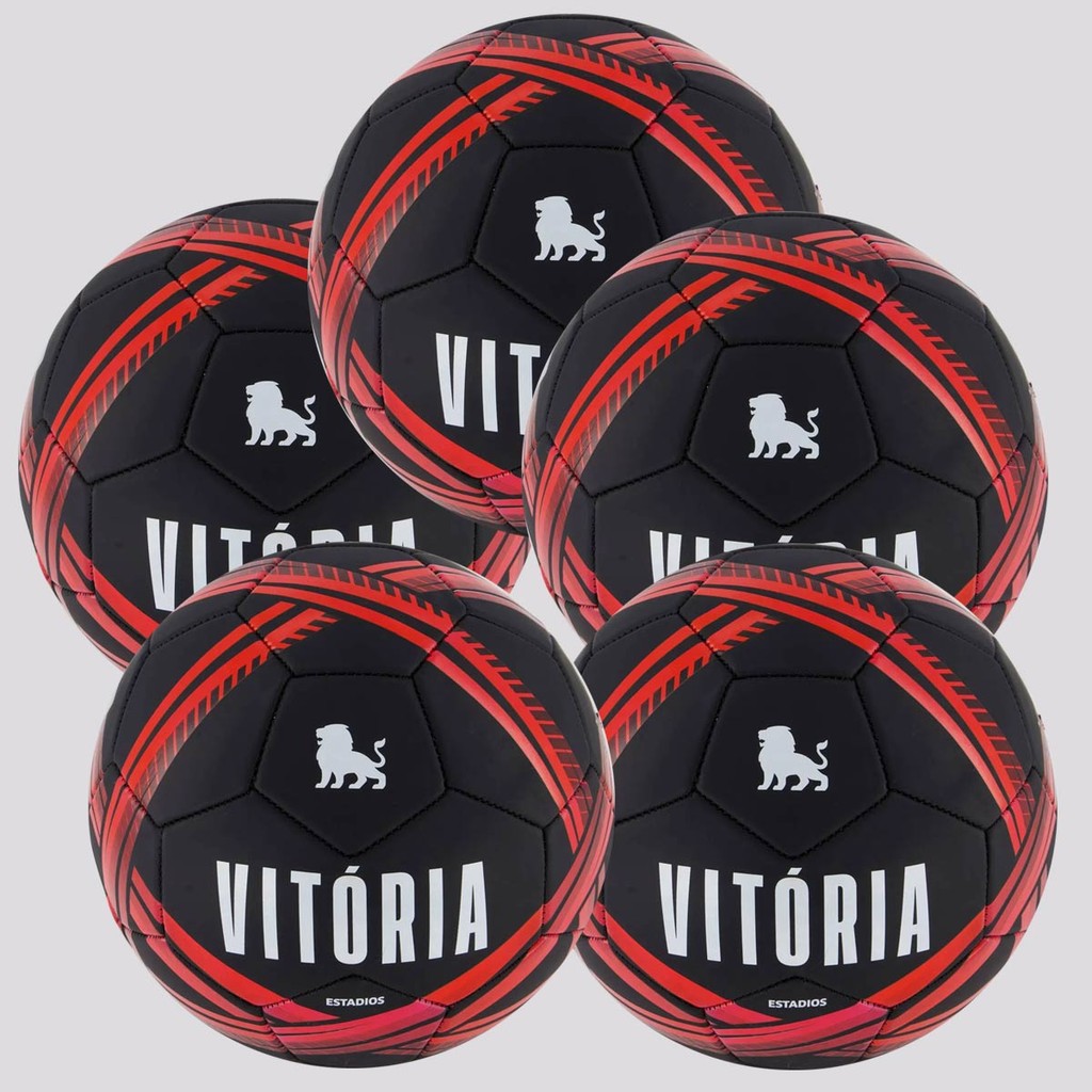 Kit 5 Bolas Vitória Estádios 24 Campo Preta e Vermelha
