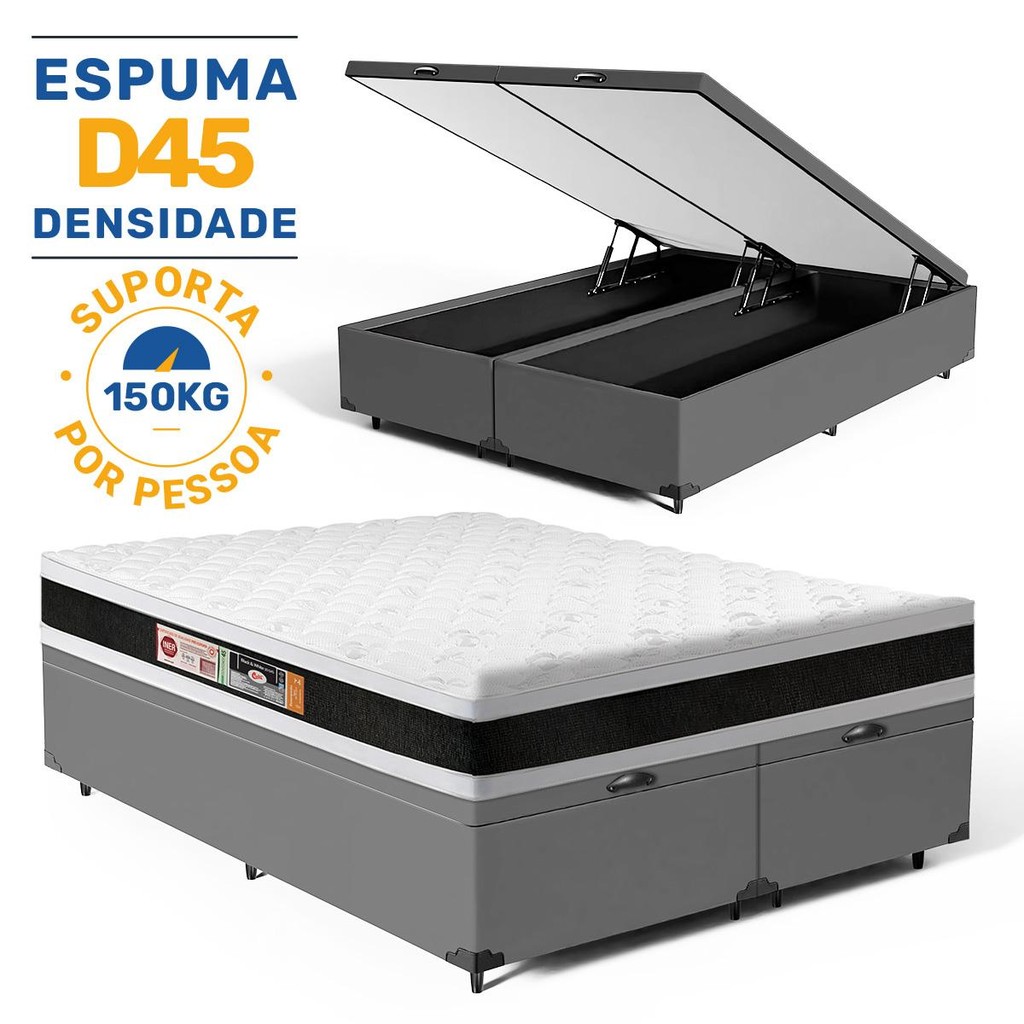 Cama Box Baú com Colchão De Espuma D45 Castor Black & White Super King 193cm - Home & Living