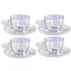 Kit Jogo De Xícaras Para Café Chá Da Tarde Vidro BEE 80ml 4 Peças Com Pires Lindo