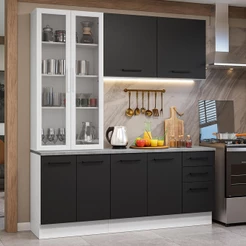 Armário de Cozinha Completa 190cm com Cristaleira Branco/Preto Agata Madesa 01