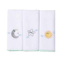 Kit Pano De Boca Bordados Papi Lua E Sol - 3 Peças