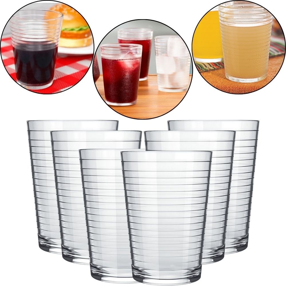Jogo 6 Copos de Vidro Nadir Linha Ginga 265ml Agua Suco