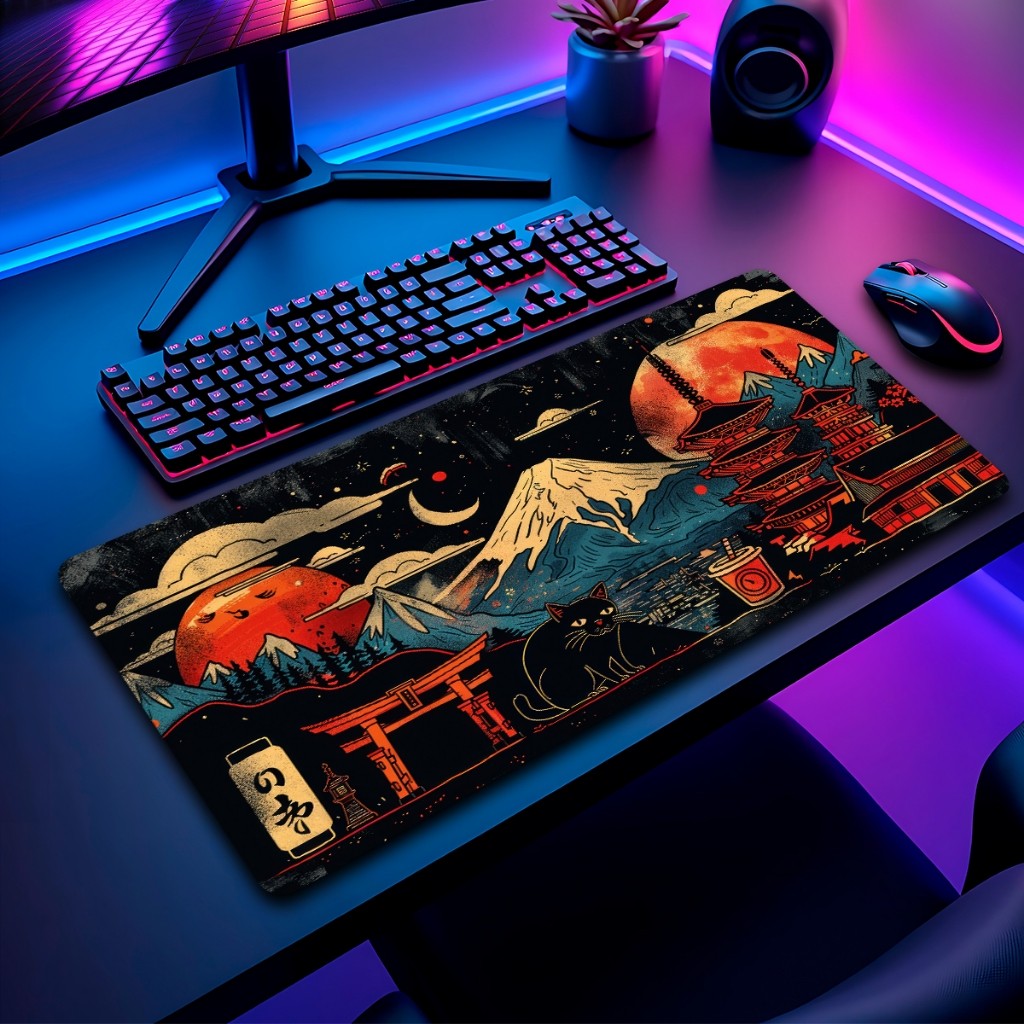 Mouse Pad Dragao Japones Gamer Antiderrapante Grande Diversas Estampas Personalizado Borda Costurada 70x35  cm em Oferta na Shopee