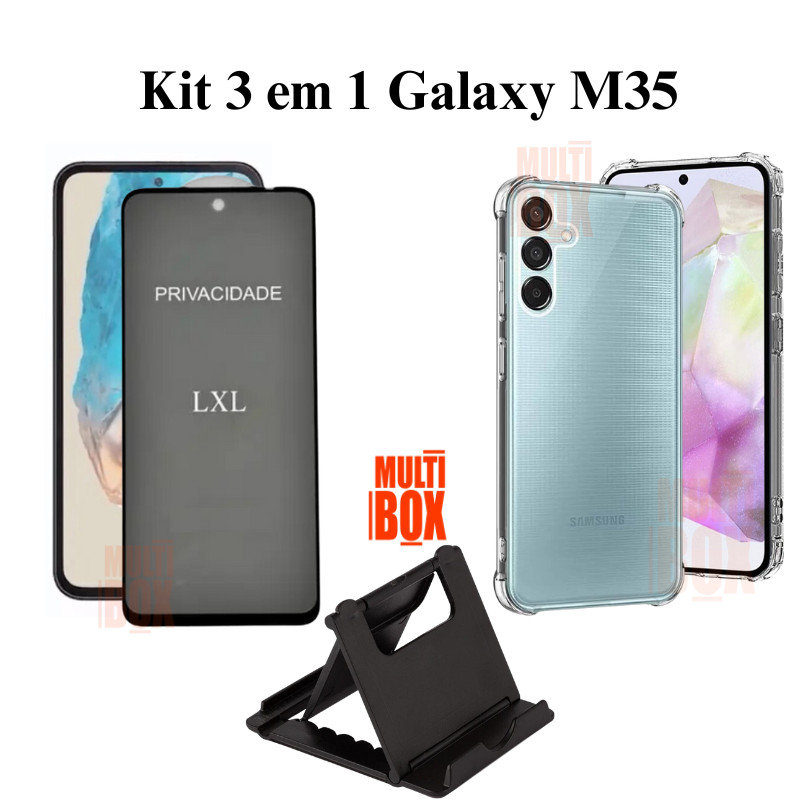 Kit Capa Transparente + Película 3D Vidro Privacidade + Suporte de Mesa para Sam