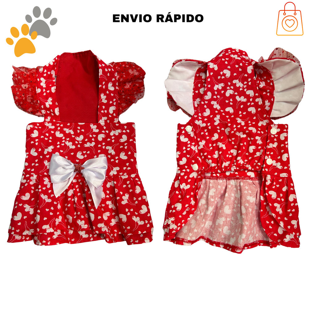 Vestido Pet vermelho  Luxo para Cachorro Pet Conforto - todos os tamanhos - envio imediato - coração
