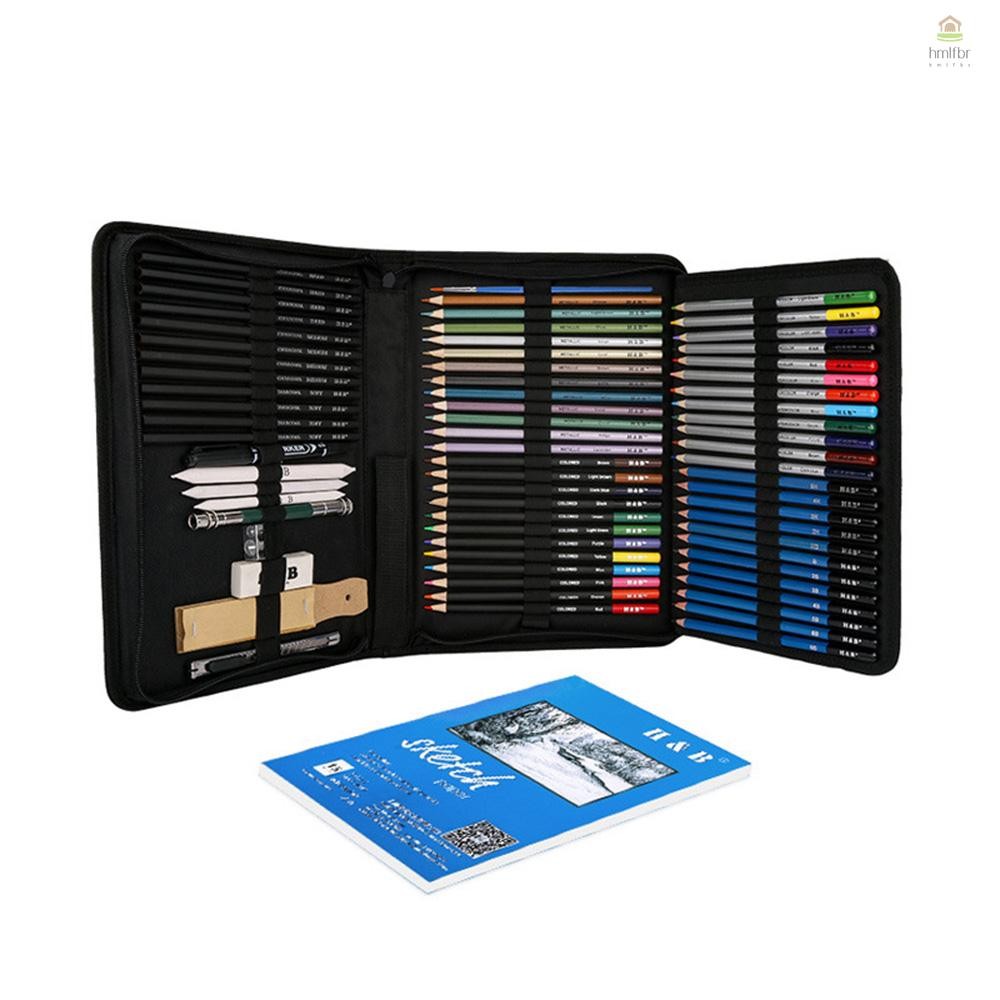 Imagem H & B 71 Unidades/Conjunto Kit De Desenho Profissional Lápis De Esboço Arte Suprimentos De Pintura Com Bolsa De Transpor