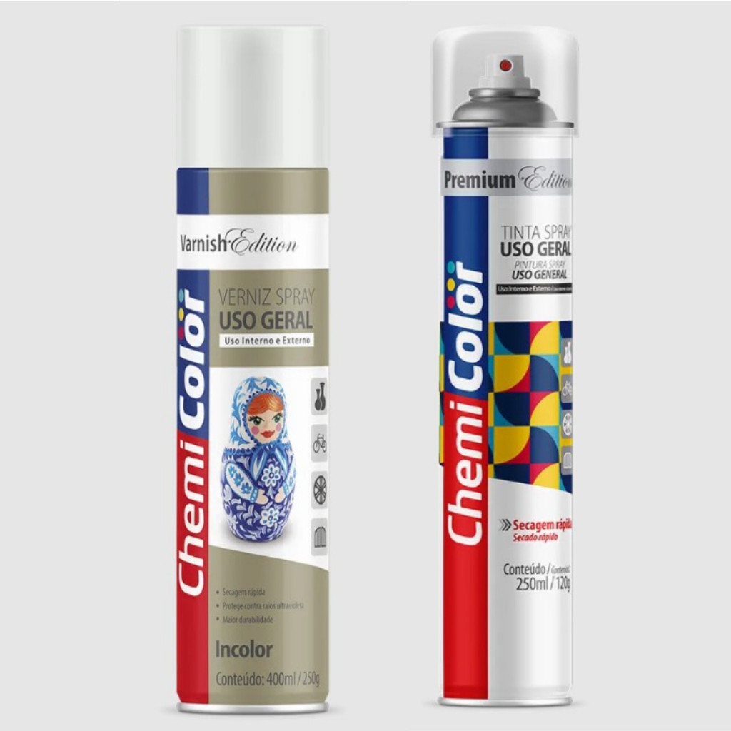 Verniz em Spray Tinta Incolor Brilhante Uso Geral Chemicolor 400ml ou 250ml X em Oferta na Shopee