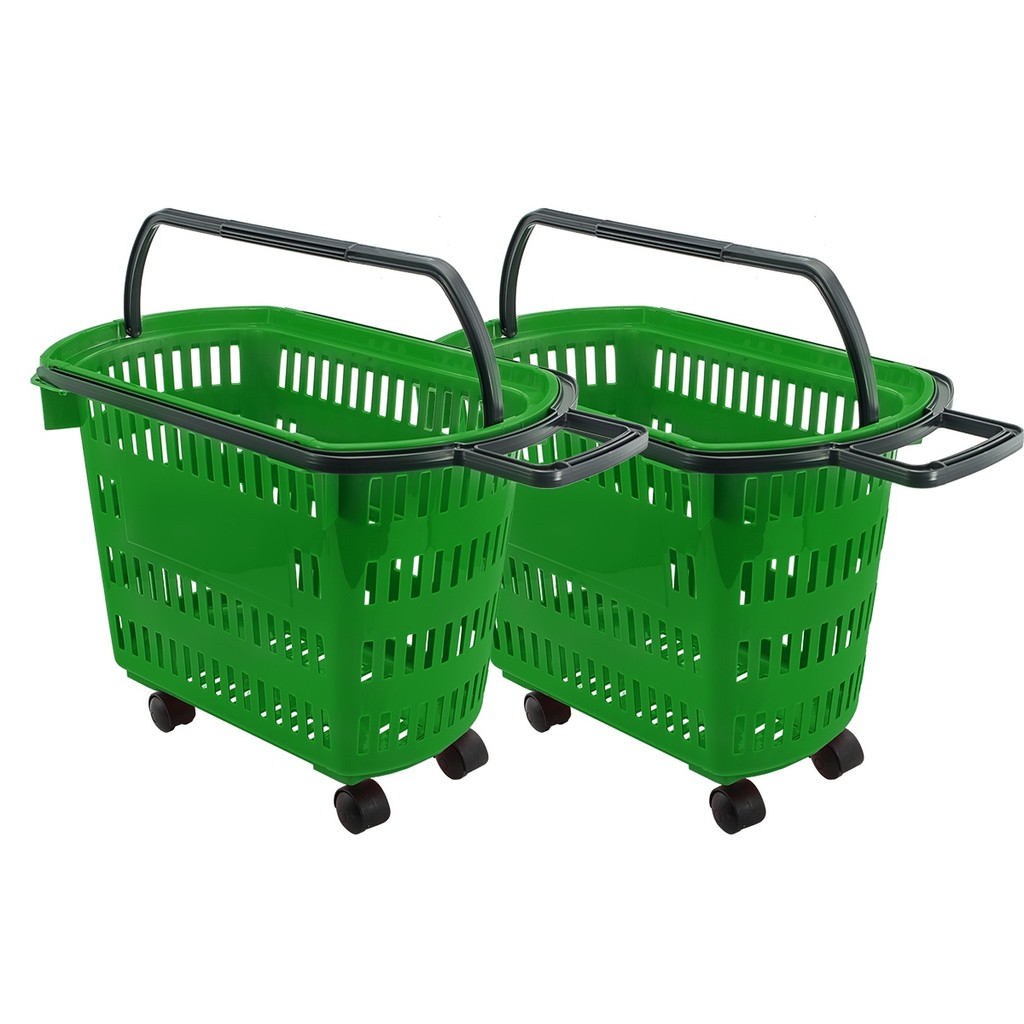 Kit 2 Cestas De Mercado Com 4 Rodinhas e Alça Carrefour Cestinho de Compras Feira