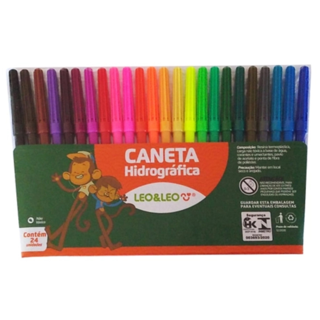 Hidrográfica 24 Cores Leo&Leo Colorida, Lavável e Ideal para Desenhos Criativos em Oferta na Shopee