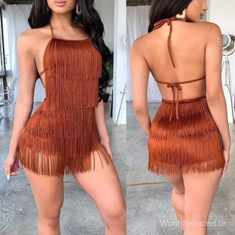 GLCHENG Tobinoone Franja Vestido De Verão Mulheres De Uma Peça Sem Encosto Mini Casual Clube Sexy Franja Vestido Bandage em Oferta na Shopee