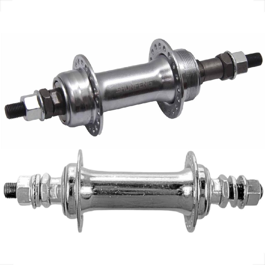 Par Cubo Dianteiro E Traseiro Cromado Com Eixo 3/8 x 175mm 36 Furos Bicicleta Bike Mtb Passeio Caloi