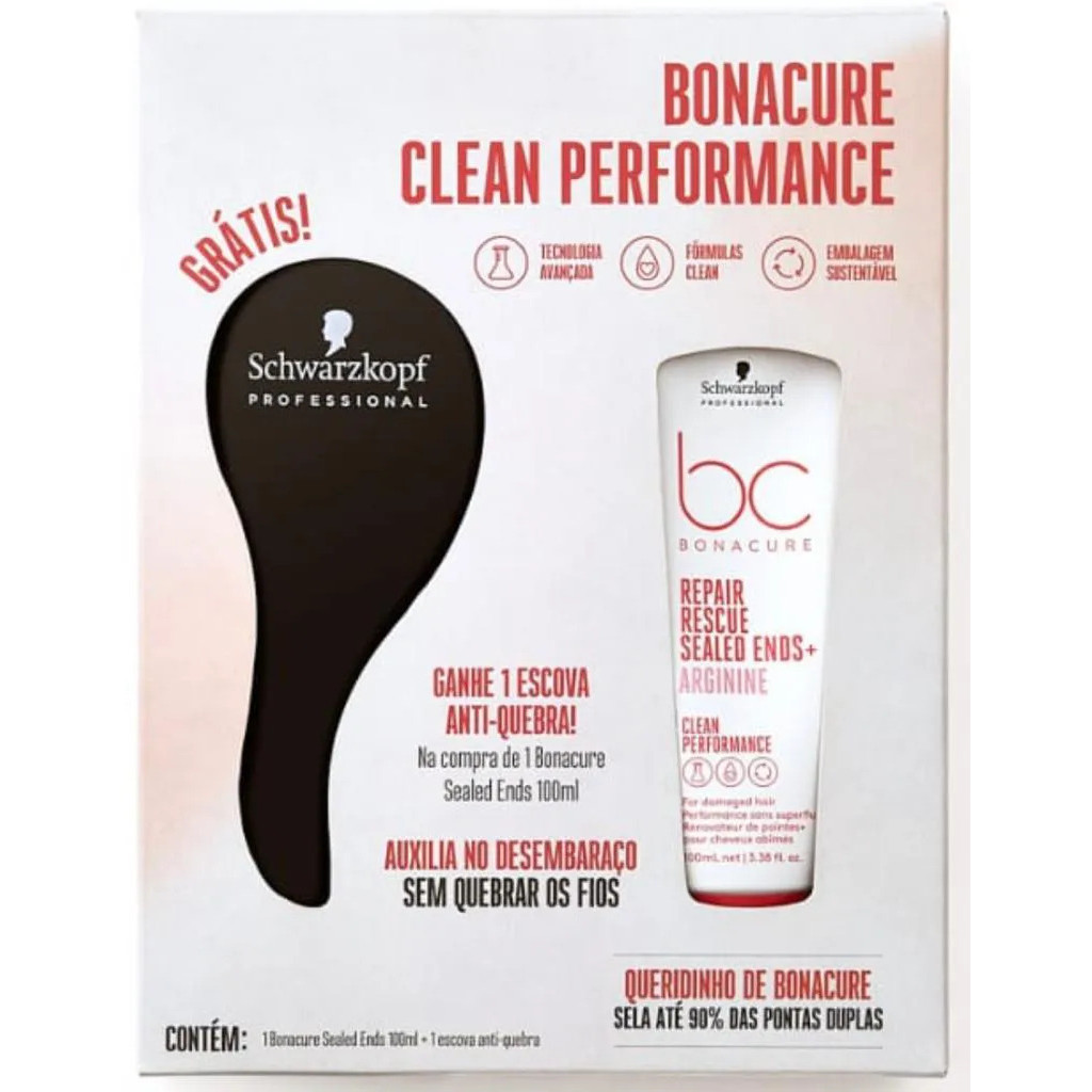 Kit Schwarzkopf Bonacure Clean Sealed Ends 100mL + Escova Anti-Quebra