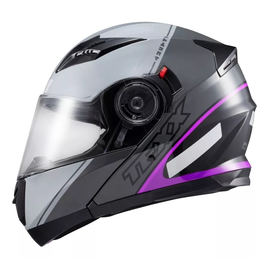 Detalhes do Capacete Moto Texx Gladiator V3 Makan Cinza Rosa Articulado