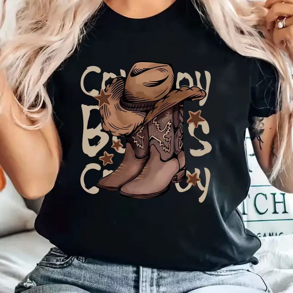 Camiseta T-shirt Unissex Algodão Cowboy Country Bota Chapéu em Oferta na Shopee