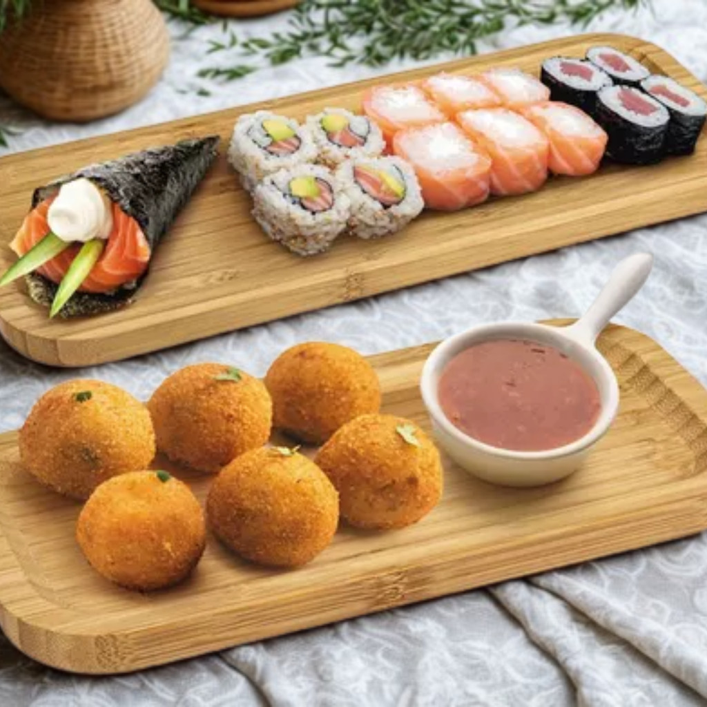 Bandeja Retangular Rasa De Bambu Para Alimento Comida Petiscos Restaurante Casa Frios 25 Cm X 12 Cm