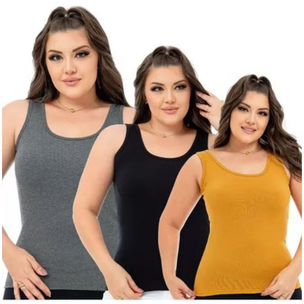 Kit 3 Unidades Blusinha Regata Alca Grossa Basica Lisa Casual Dia a Dia Confortável em Oferta na Shopee