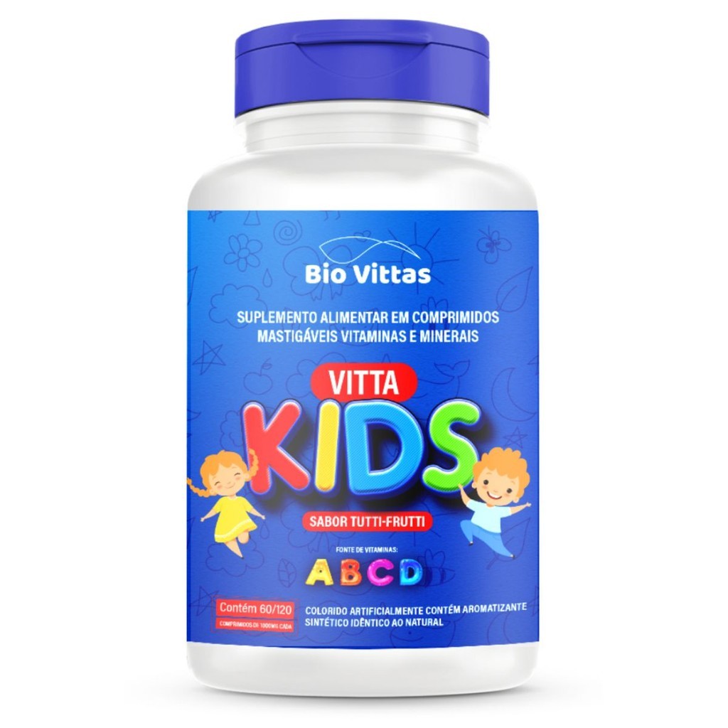 Vitamina Infantil Para Imunidade  Apetite  Anemia - Infantil Mastigável - Tutti-Frutti 60 Comprimidos - BioVittas