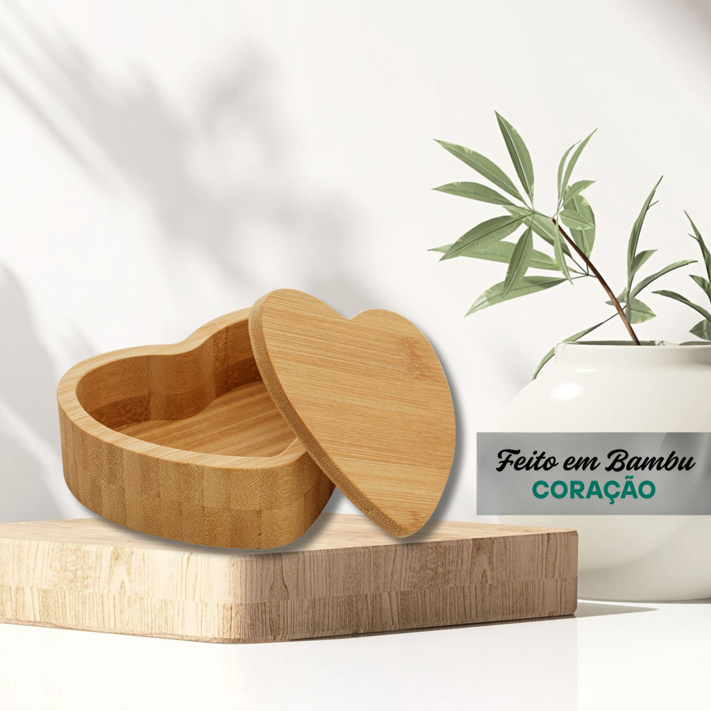 Saleiro Acucareiro Porta Geleia Coracao Bambu Com Tampa 12cm